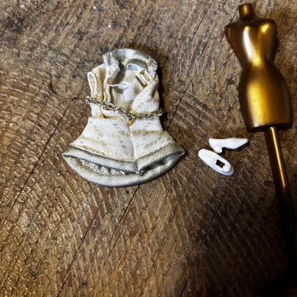 Topper Dawn doll clothes Glori Dancing Series Cream and Gold mini dress 1115 - Picture 2 of 2